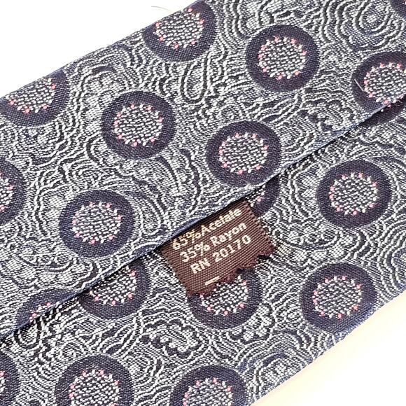 Mens Vintage Geometric Tie Blue Pattern Acetate Rayon Wide Circle Print 57" - Picture 5 of 6